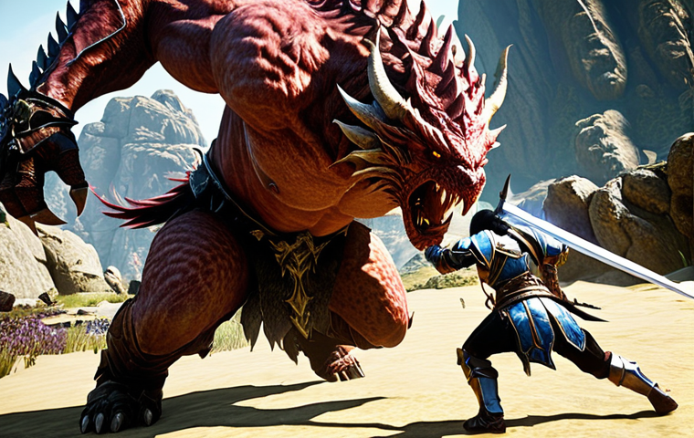 **
A skilled ArcheAge player, equipped with powerful gear (sword, armor), fiercely battling a challenging monster in a visually stunning game environment. Dynamic action scene showcasing attack skills and combat prowess.
**
