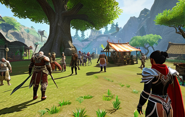 **"A vibrant and optimistic scene depicting the early stages of an ArcheAge seasonal server. Players of diverse appearances, all equipped with basic or early-game gear, are collaboratively engaging in initial activities such as resource gathering or forming small groups. The setting is a fresh, lush starting zone, emphasizing a level playing field, equal opportunities for all, and the excitement of a brand new beginning in a massive online world."**