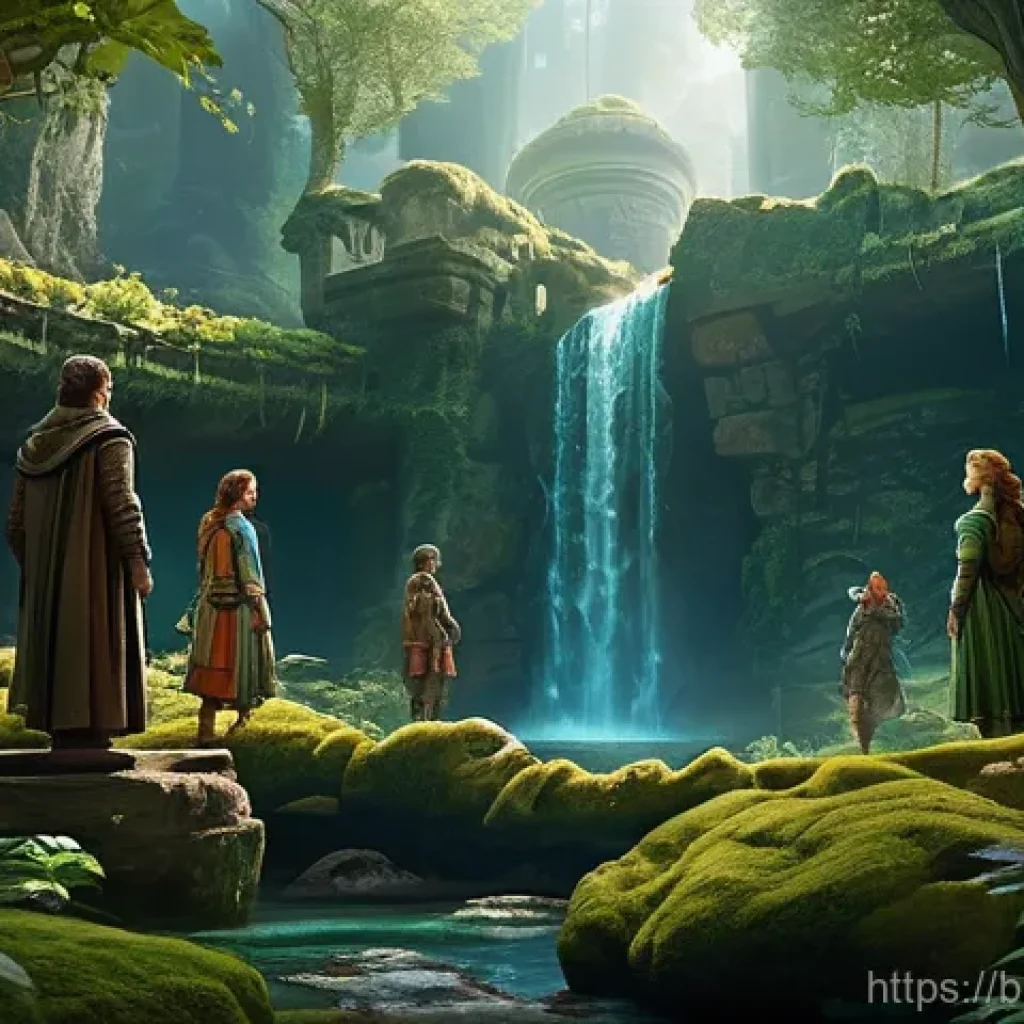 아키에이지 스토리 요약 - **Prompt:** A diverse group of twelve brave adventurers, both male and female, stand in a breathtaki...