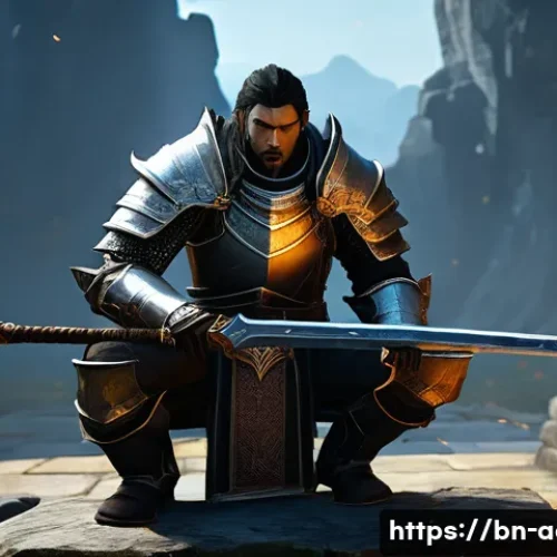 Home 30 아키에이지 상위 장비 강화 실패 확률 - A fantasy warrior, fully clothed in worn leather and steel armor, stands hunched over a smoking, sha...