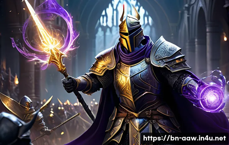 아키에이지 PvP 최적 직업 조합 - **Prompt:** An epic fantasy PvP battle scene. In the foreground, a formidable male Skullknight, clad...